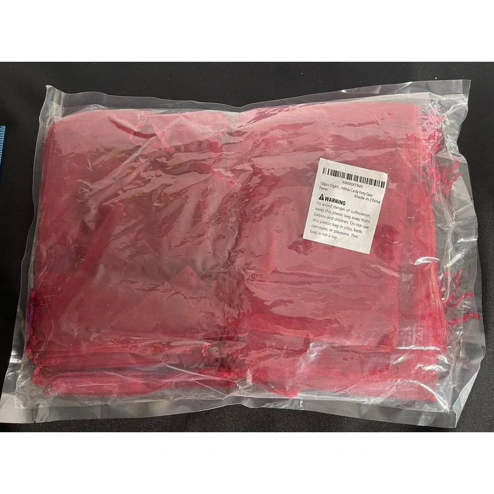 100pcs Red Organza Gift Bags Drawstring Mesh Jewelry Pouches Candy Party Favors